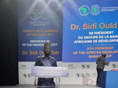 Afro-Arab Group President Alhaji Salamu Amadu Congratulates Dr. Sidi Ould Tal at AfDB Inauguration